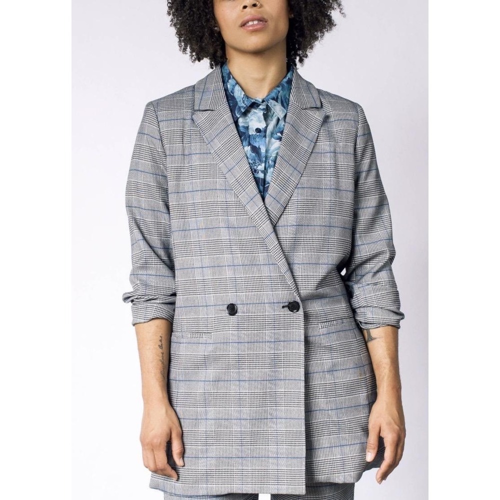 ASOS‎ Womens Glen Plaid Double Breasted Blazer Pink Blue Gray Check Size US 42